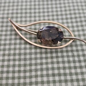 Winard Smoky Topaz Elegant Gold and Black Stone Brooch 12 K Gold Filled.